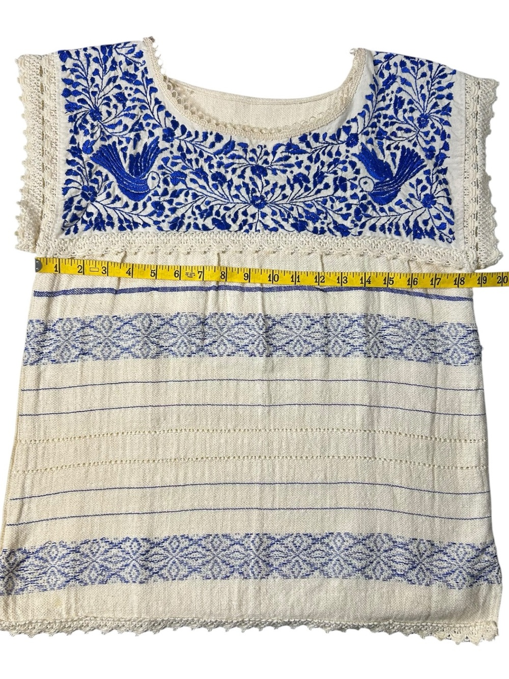Vintage Handmade Oaxaca Embroidered Bird Huipil Boho Cotton Top - Picture 15 of 15
